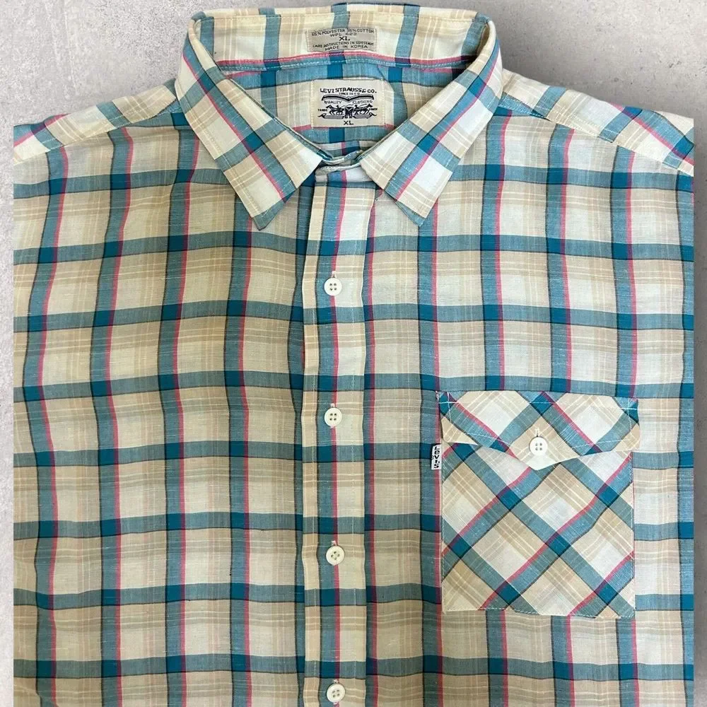 Vintage‎ 80s Levi's Plaid Western XL Long Sleeve Button Up Shirt Multicolor